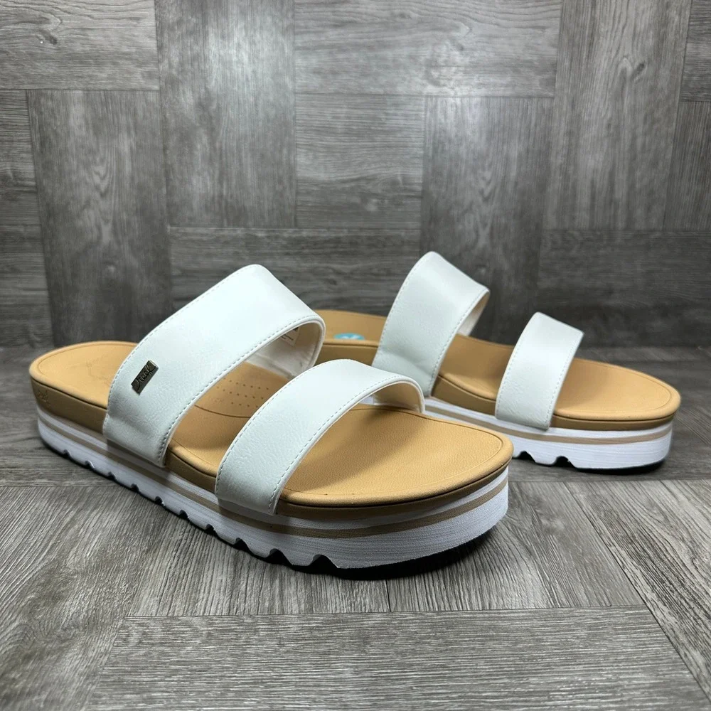 Reef Banded Horizon Hi Women 11 White Platform Slide Sandals NEW CI8435